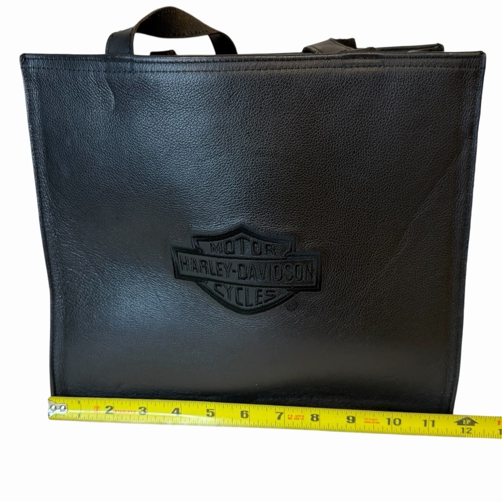 Vintage Harley Davidson Black Embroidered Logo Leather Shoulder Bag Purse Tote - Picture 6 of 8